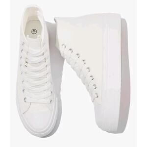 Platform Sneakers for Women Fashion High Top Canvas Shoes White Womens Sz 6